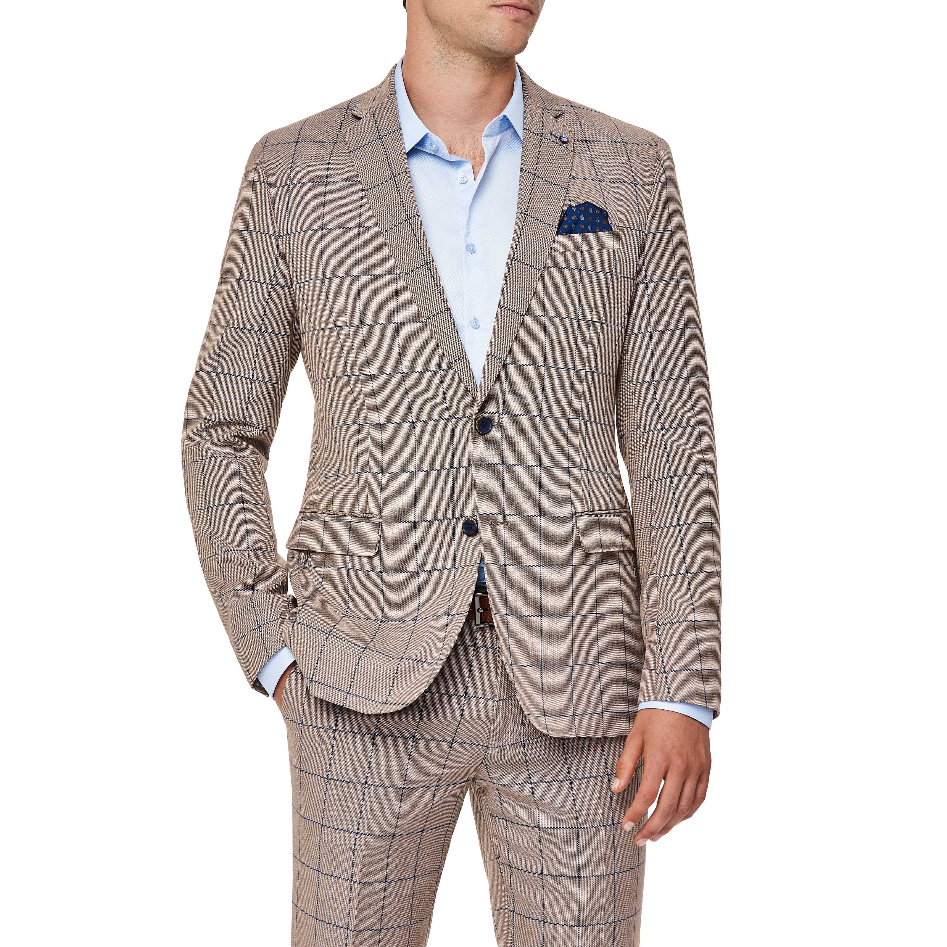 Tan check suit sale